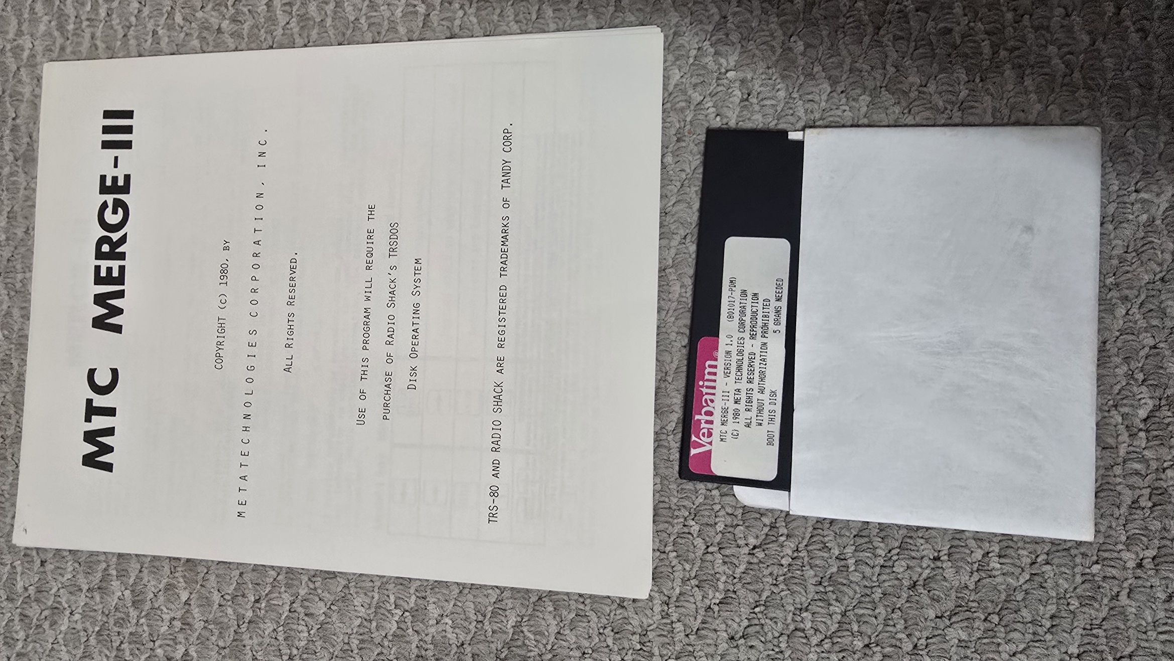 TRS-80 Software - MTC Merge-III v1.0 (Manual/Disk)