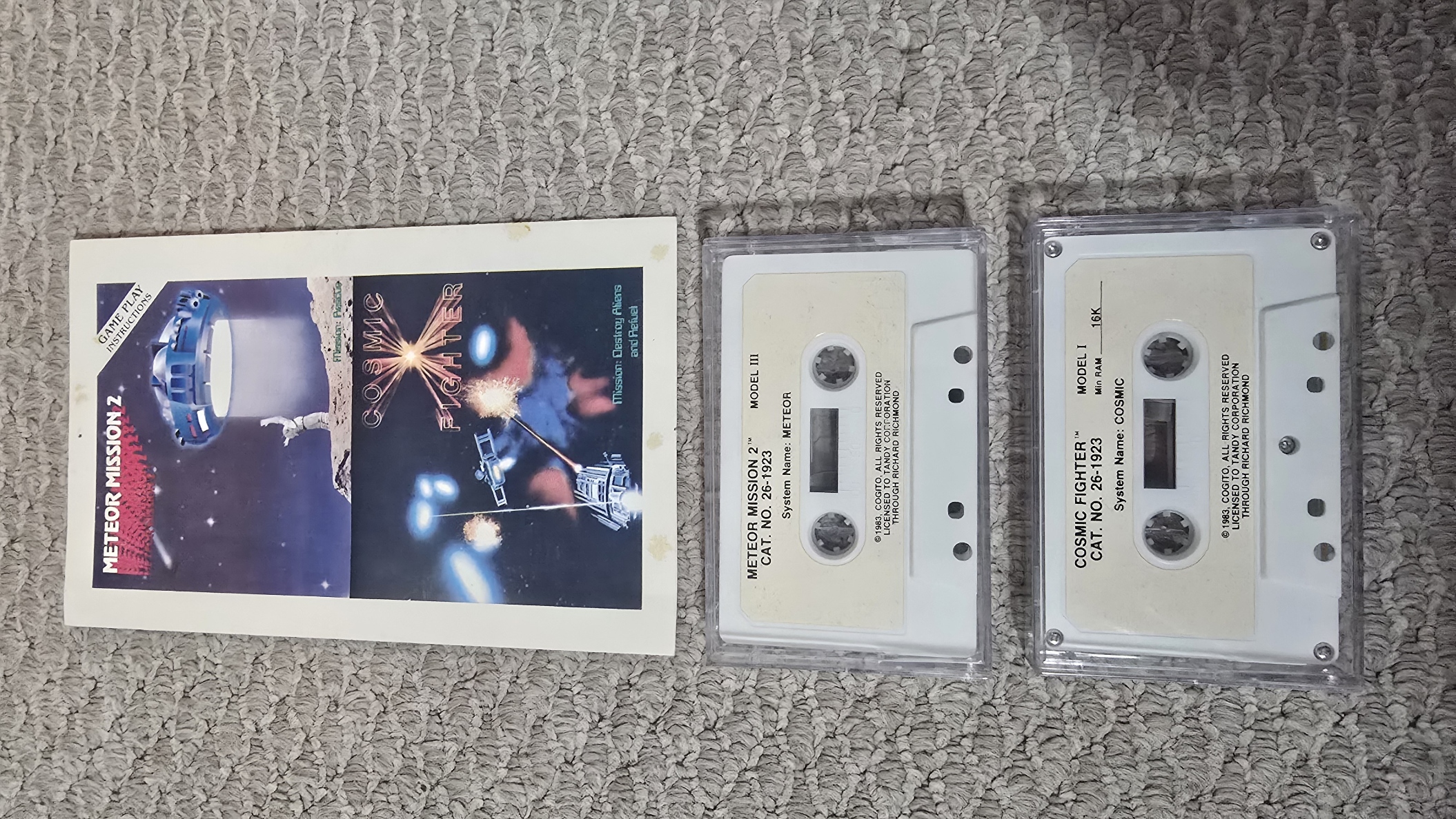 TRS-80 Software - Meteor Mission 2 and Cosmic Fighter (Manual/Tapes)