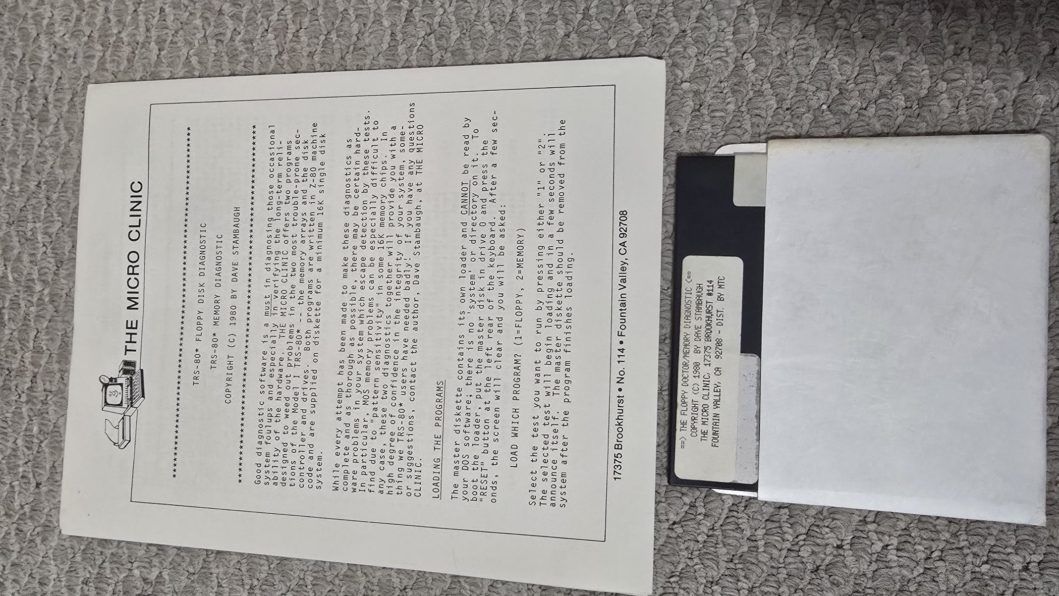 TRS-80 Software - Micro Clinic (Floppy Doctor and Memory Diagnostic) (Manual/Disk)