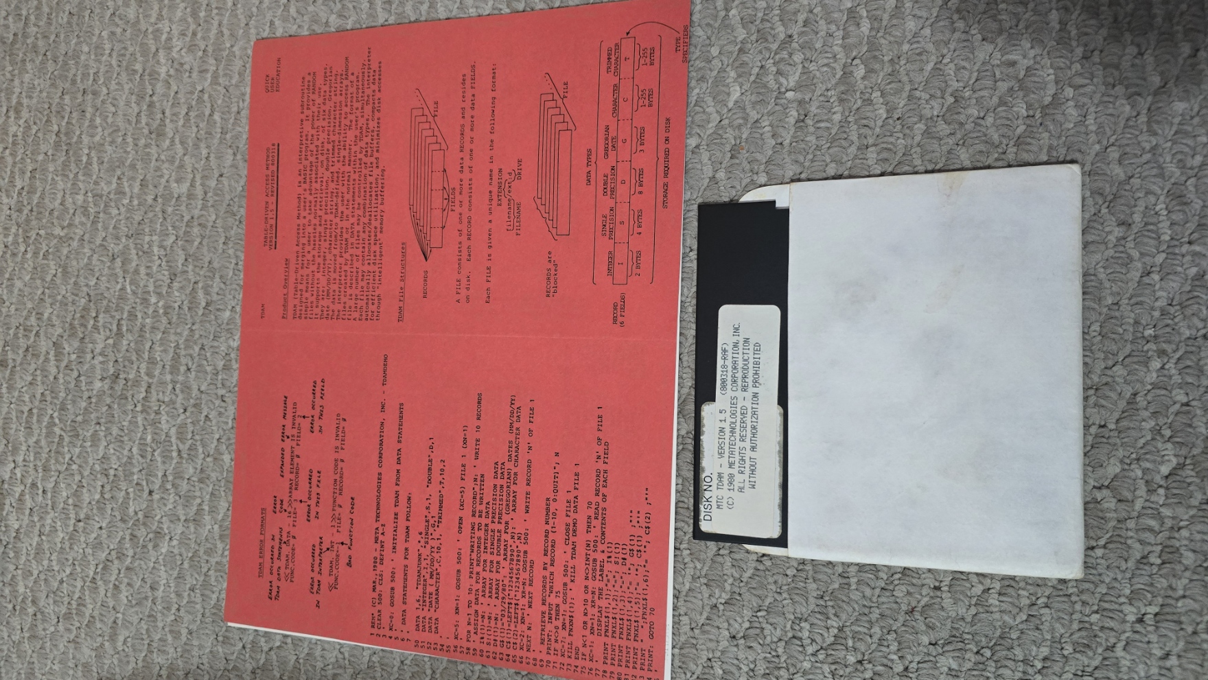 TRS-80 Software - TDAM v1.5 (Manual/Disk)